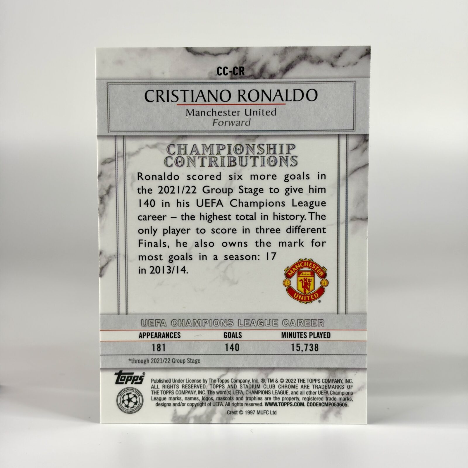 2021-22 Topps Stadium Club Chrome UCL - Championship Contributions - Cristiano Ronaldo - Billede 2