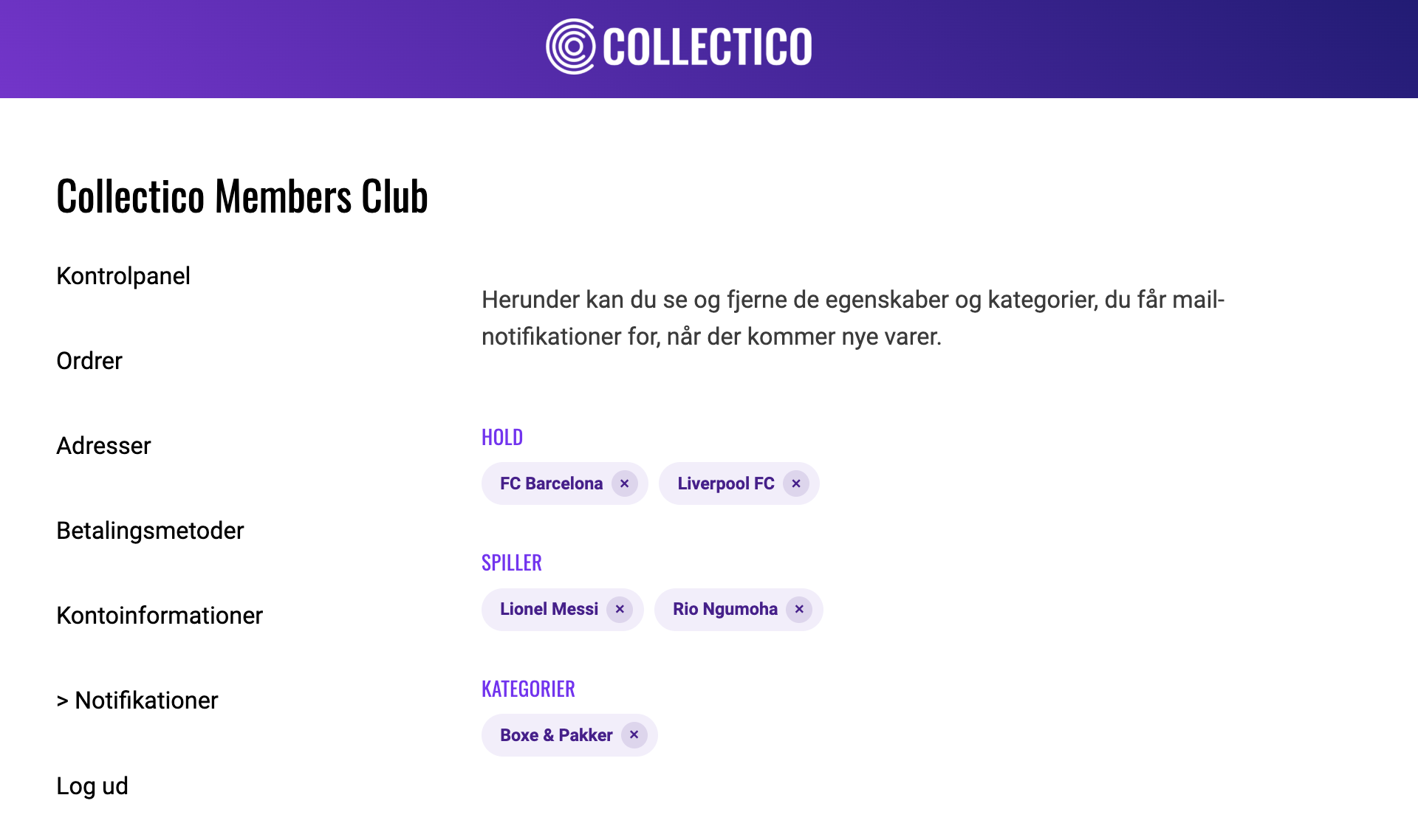 Min konto Notifikationer