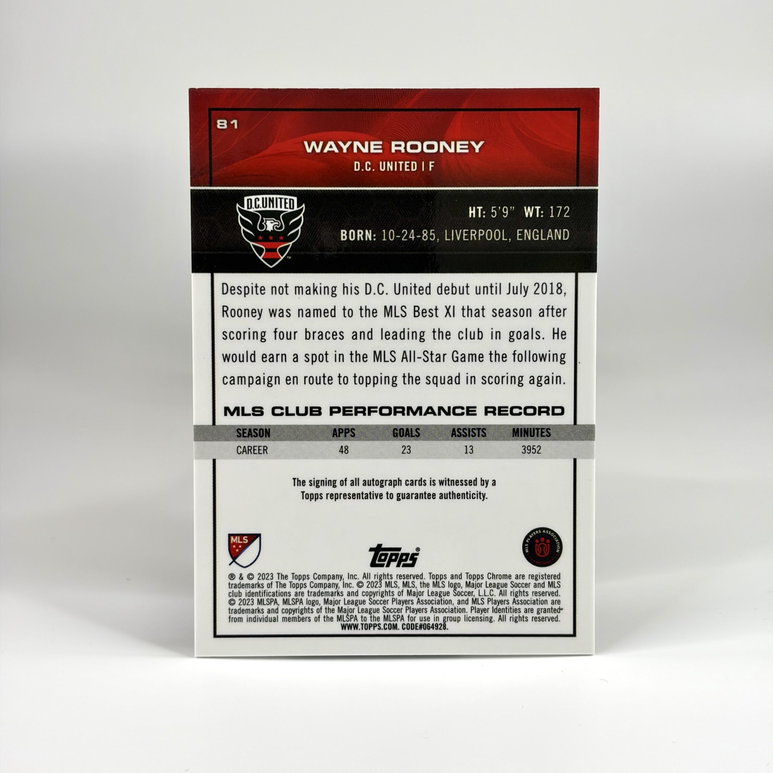 2023 Topps Chrome MLS - Flashbacks - Wayne Rooney Autograf /25 - Billede 2